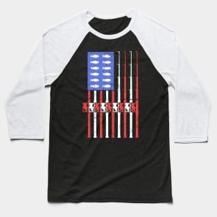 Bass Fishing American Flag Baseball T-Shirt